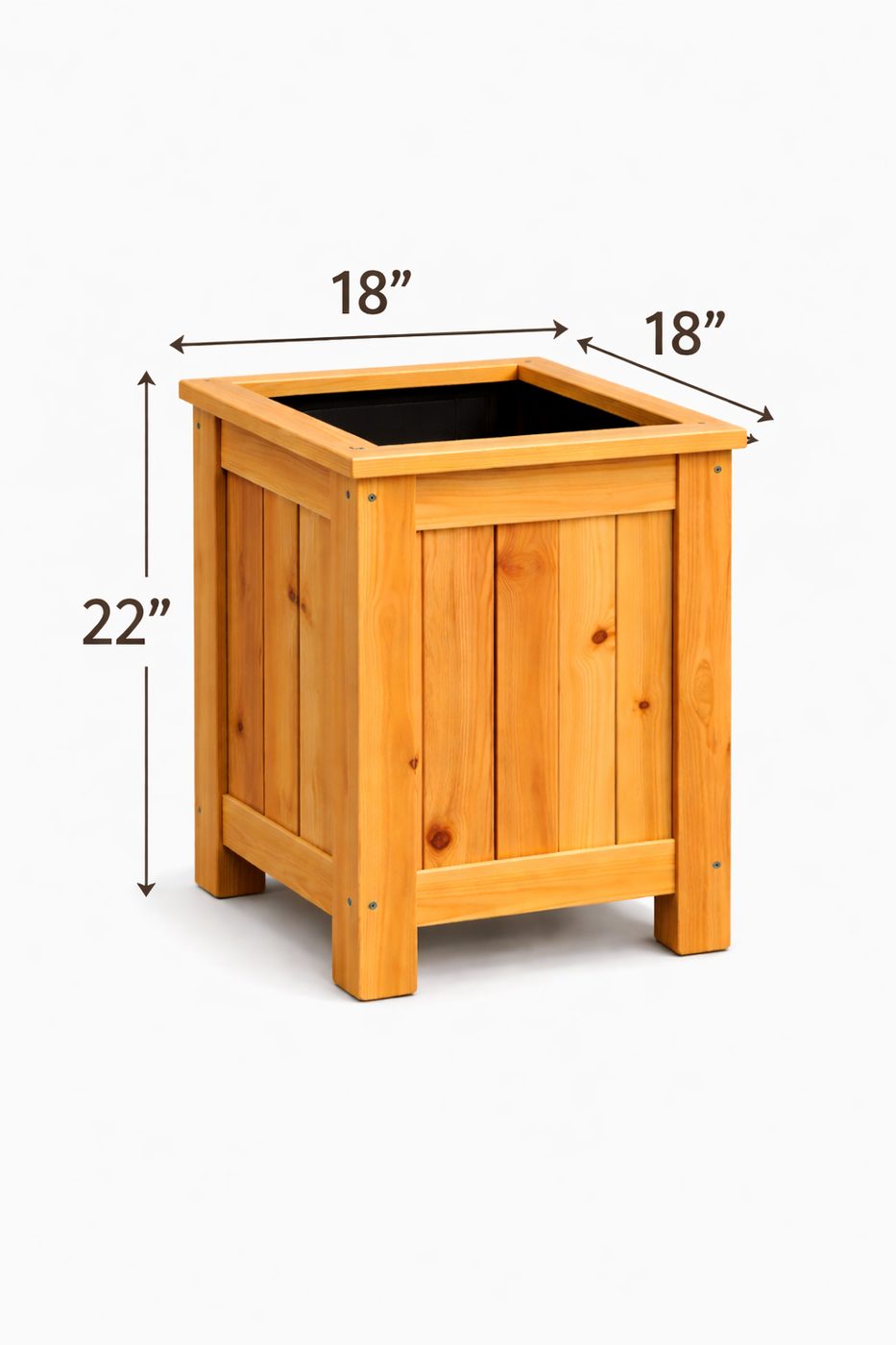 Hudson medium planter dimensions: 22 inches tall, 18 by 18 inches
