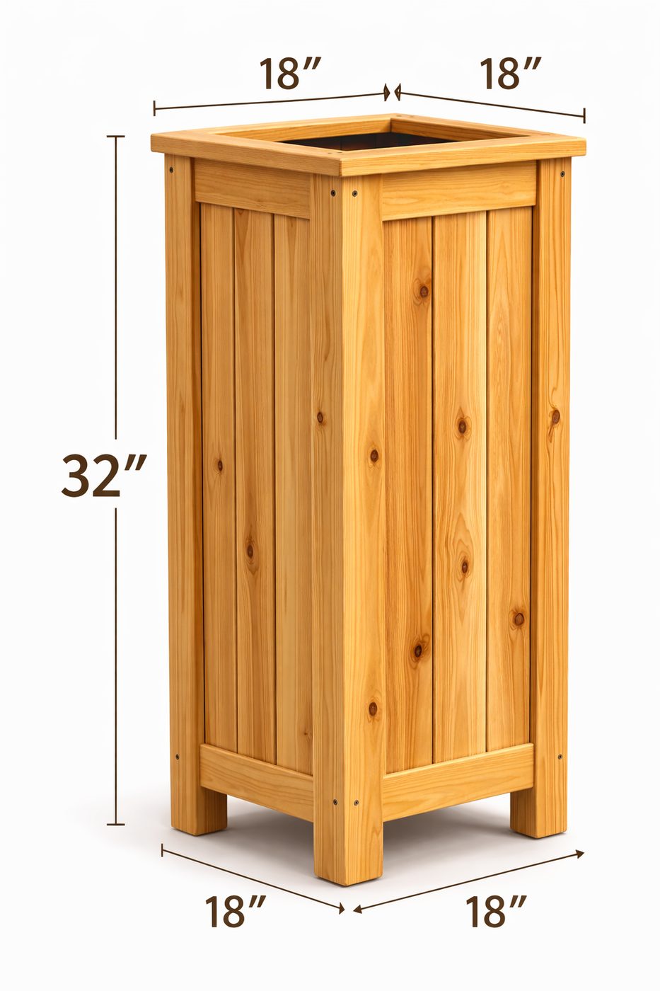 Hudson tall planter dimensions: 32 inches tall, 18 by 18 inches