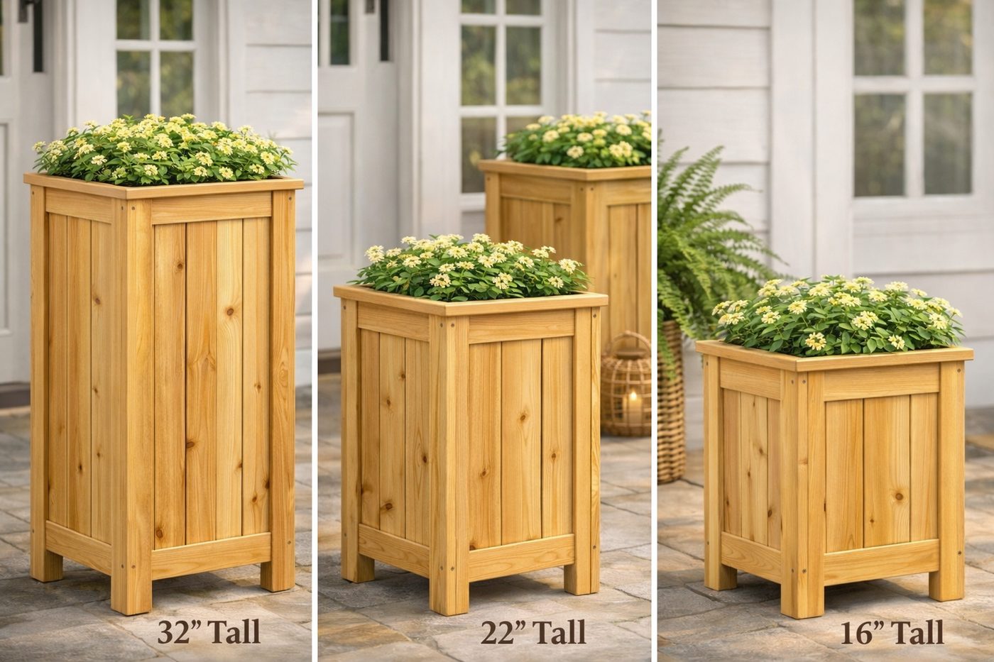 Hudson cedar planters in 32, 22, and 16 inch heights