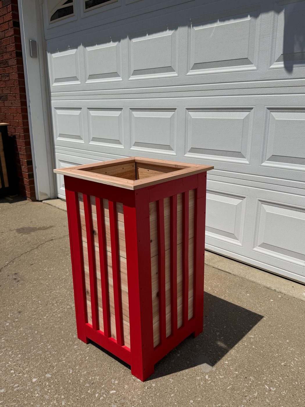 Red custom color slatted cedar planter box